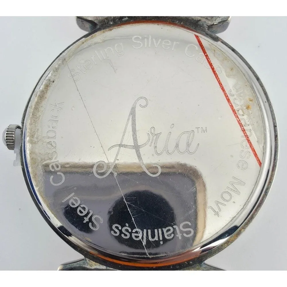 ARIA Ladies Watch 925 Sterling Silver Mother Of Pearl Dial Orange Leather 7.75